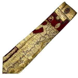 Vintage Museum Artifacts Burgundy Gold Silk Ancient Egypt Map Tie